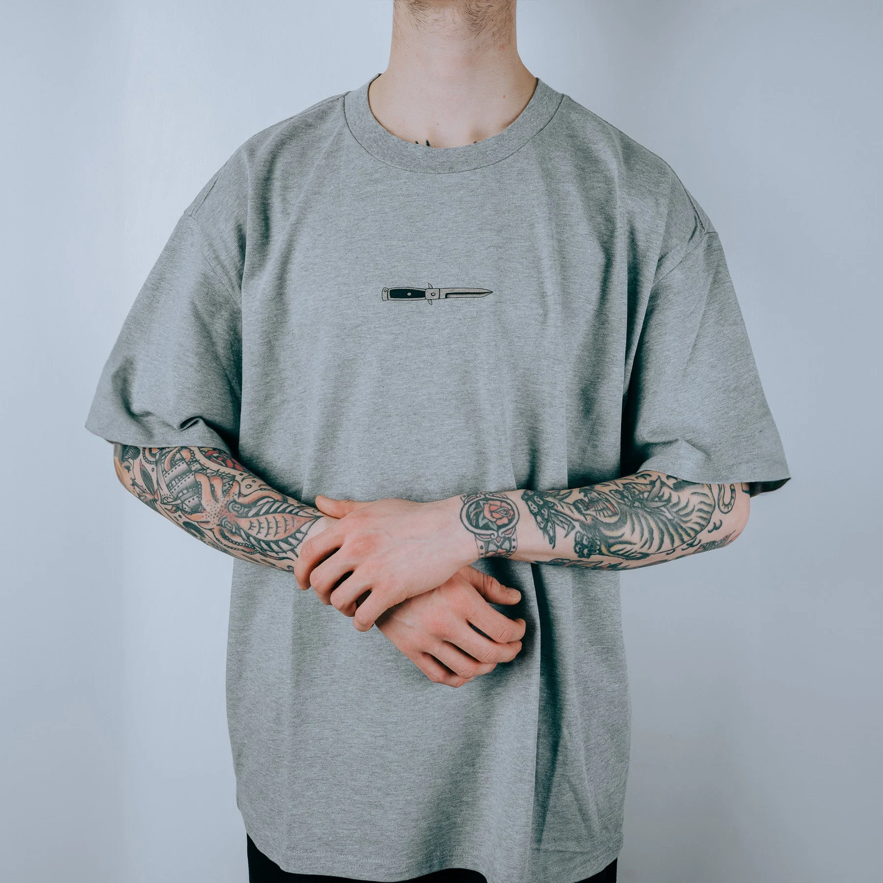 Dagger & rose Heavy T-shirt - Grey - Image 3