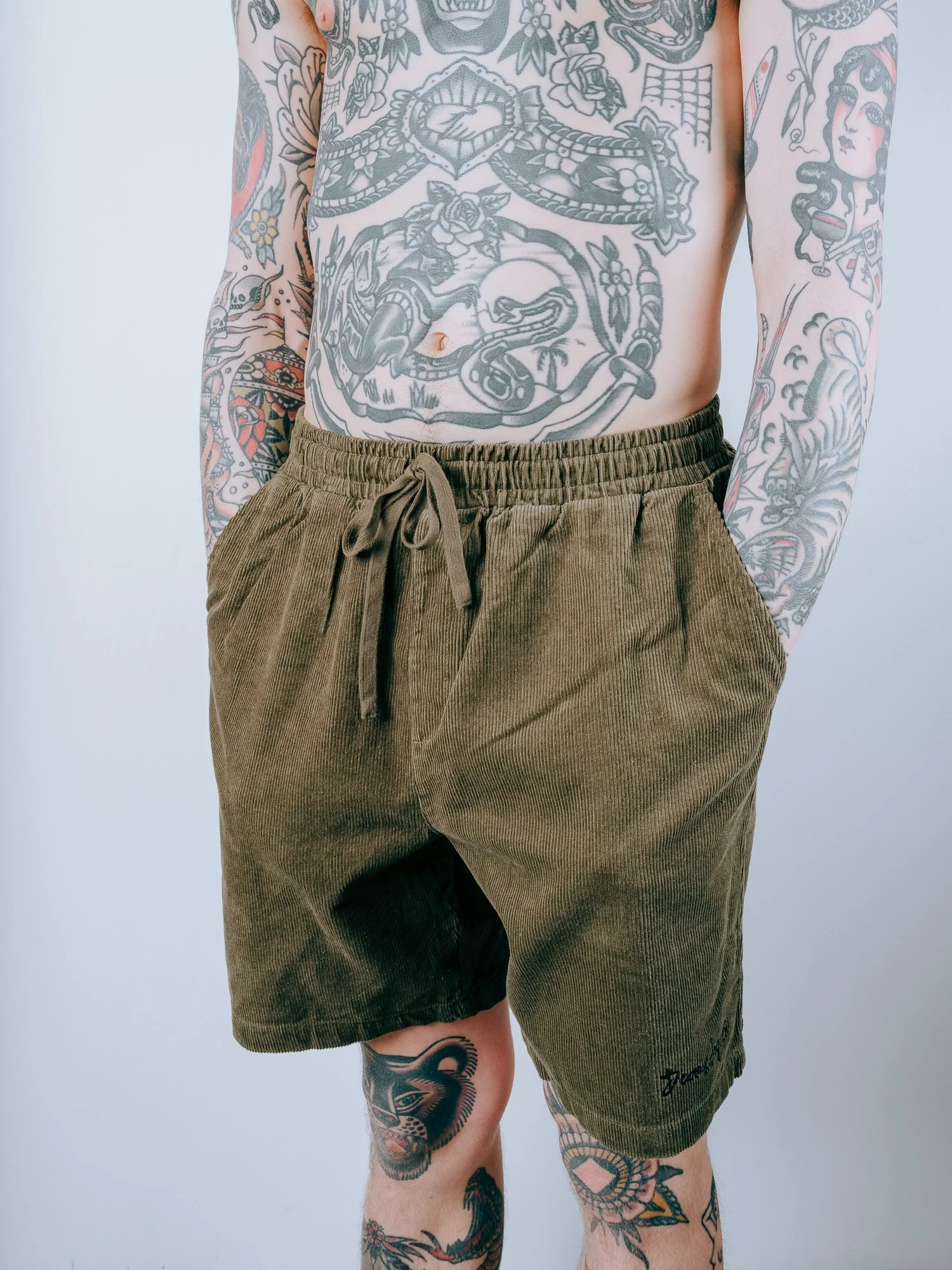 Doomsday Corduroy Shorts - Army Green - Image 4