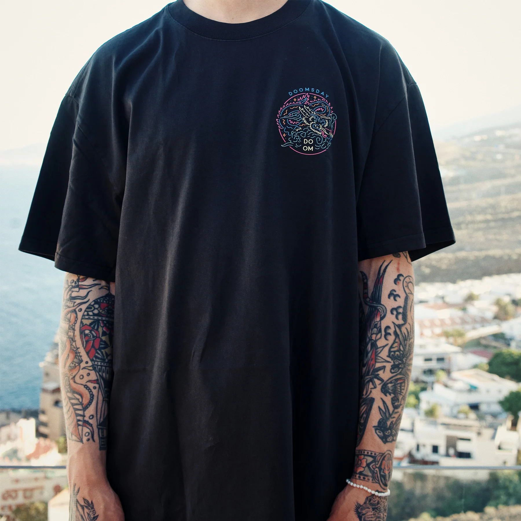 Heavy faded black Neon Dragon Tshirt - Image 2